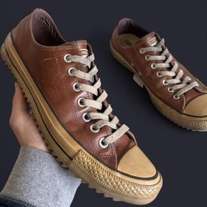 Y2K Converse brown leather low top sneakers heavyweight hiking soles shoes